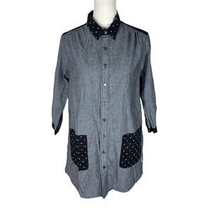 White Chocoolate Button Tunic Shirt Patch Pockets Star Print Size Medium NEW